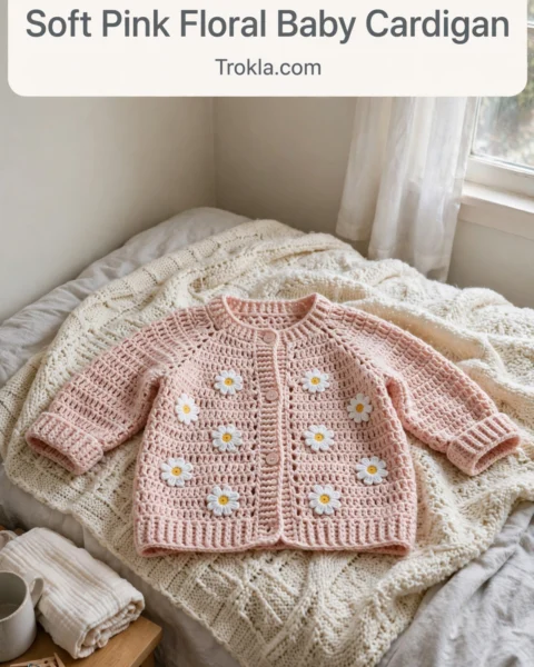Soft Pink Floral Baby Cardigan – Adorable Pattern for Your Baby