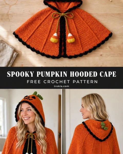 Spooky Pumpkin Hooded Cape – Free Crochet Pattern