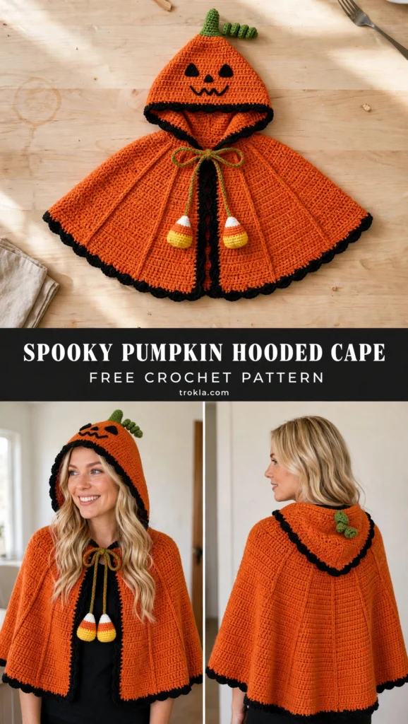 Spooky Pumpkin Hooded Cape – Free Crochet Pattern