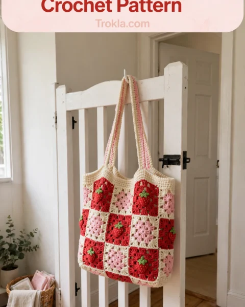 Strawberry Patch Granny Square Tote Free Crochet Pattern