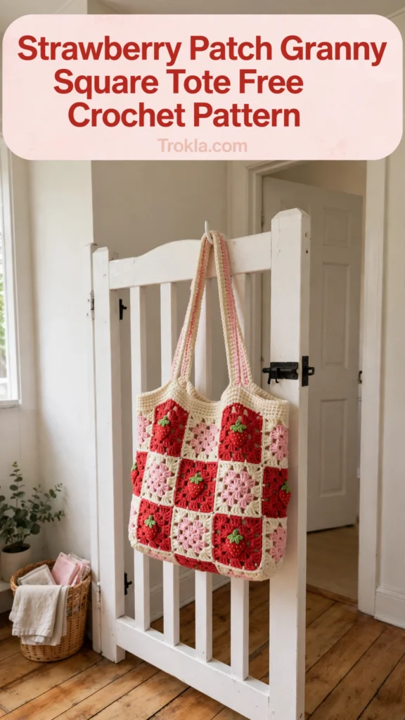 Strawberry patch granny square tote