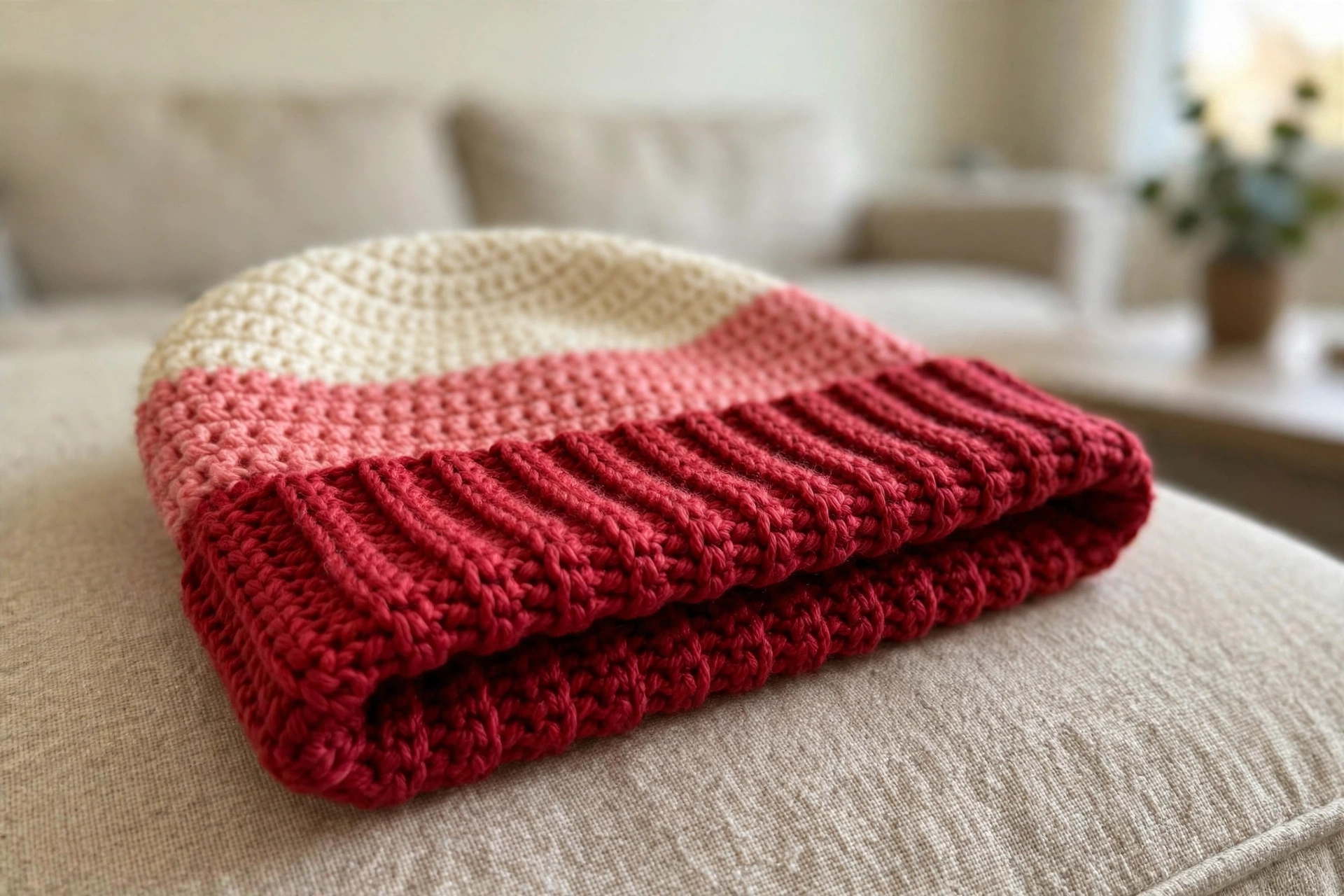 Strawberry beanie flat lay