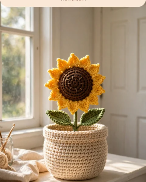Sunny Sunflower Crochet Pot Free Crochet Pattern