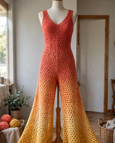 Sunset Ombre Crochet Palazzo Jumpsuit Free Pattern