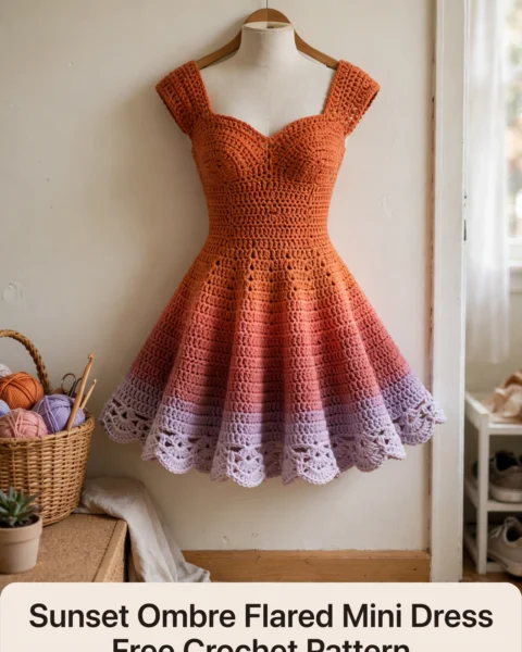 Sunset Ombre Flare Mini Dress Free Crochet Pattern