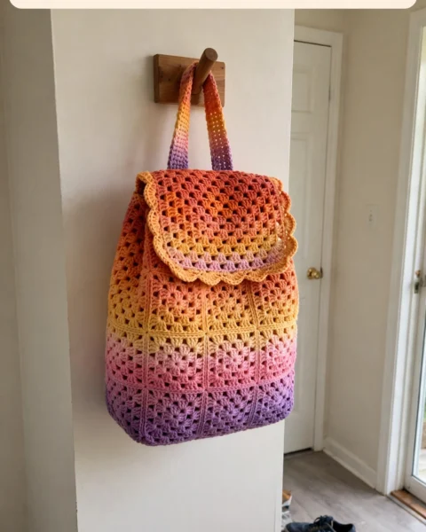 Sunset Ombre Gradient Granny Backpack Crochet Pattern