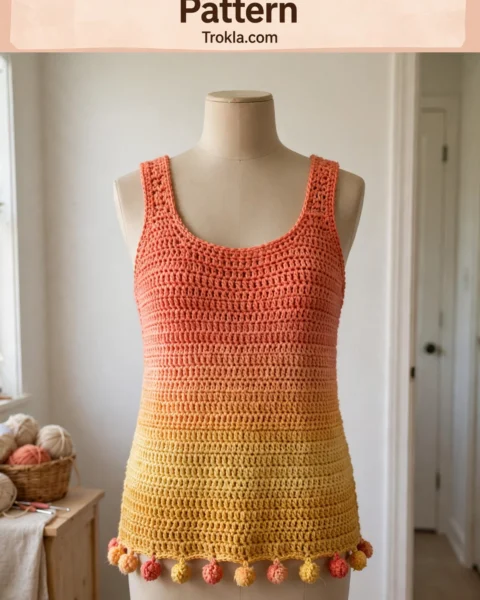 Sunset Ombre Pompom Crochet Tank Free Crochet Pattern