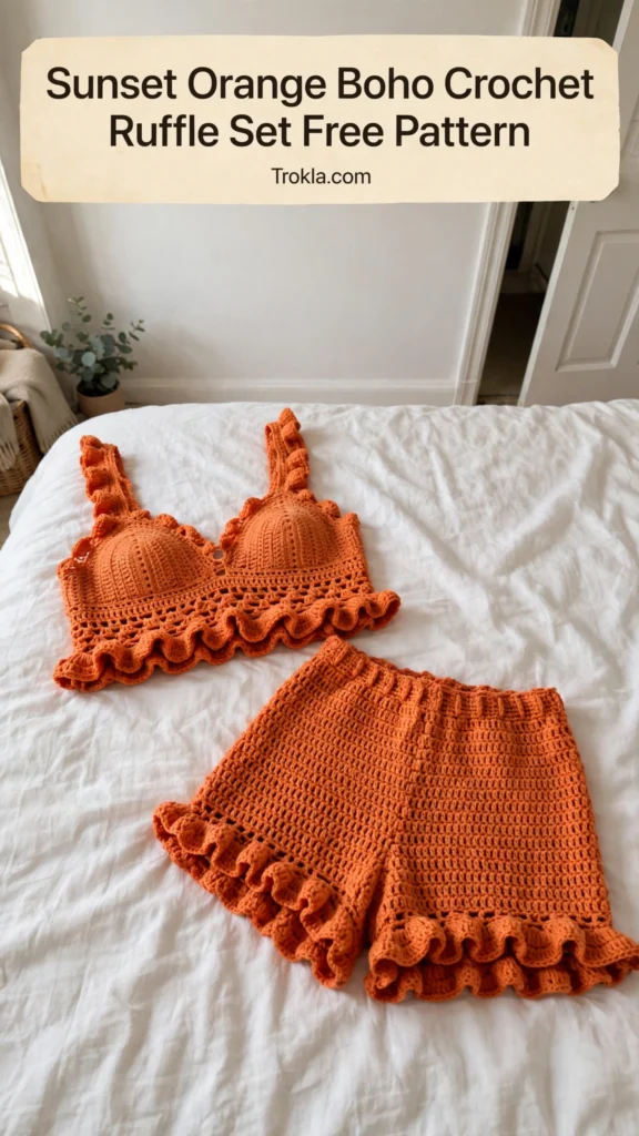 Sunset orange boho ruffle set