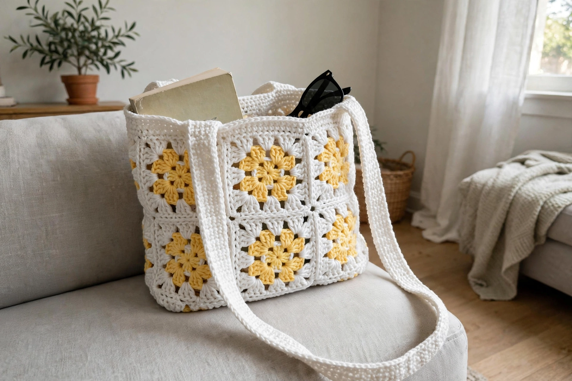 Sunshine yellow floral granny bag strap detail