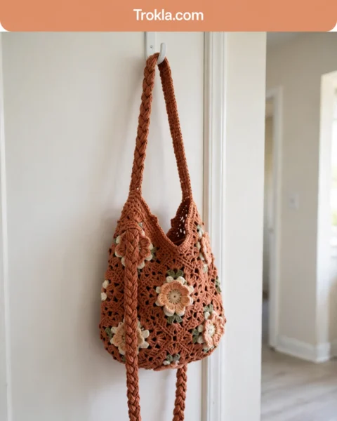 Terracotta Boho Flower Bag Free Crochet Pattern