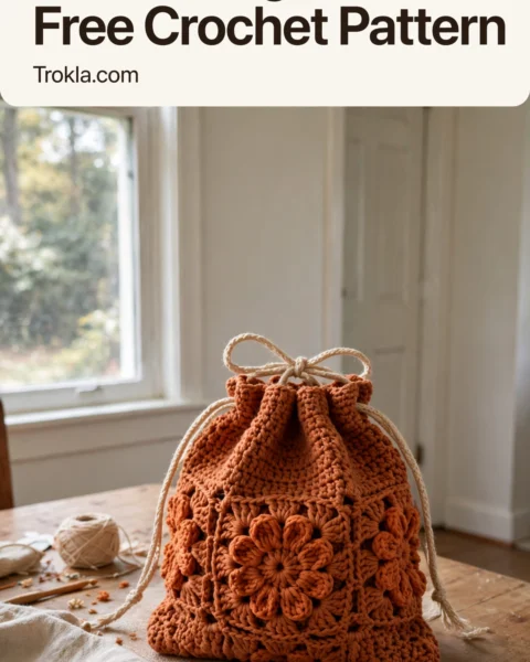 Terracotta Marigold Drawstring Pouch Free Crochet Pattern