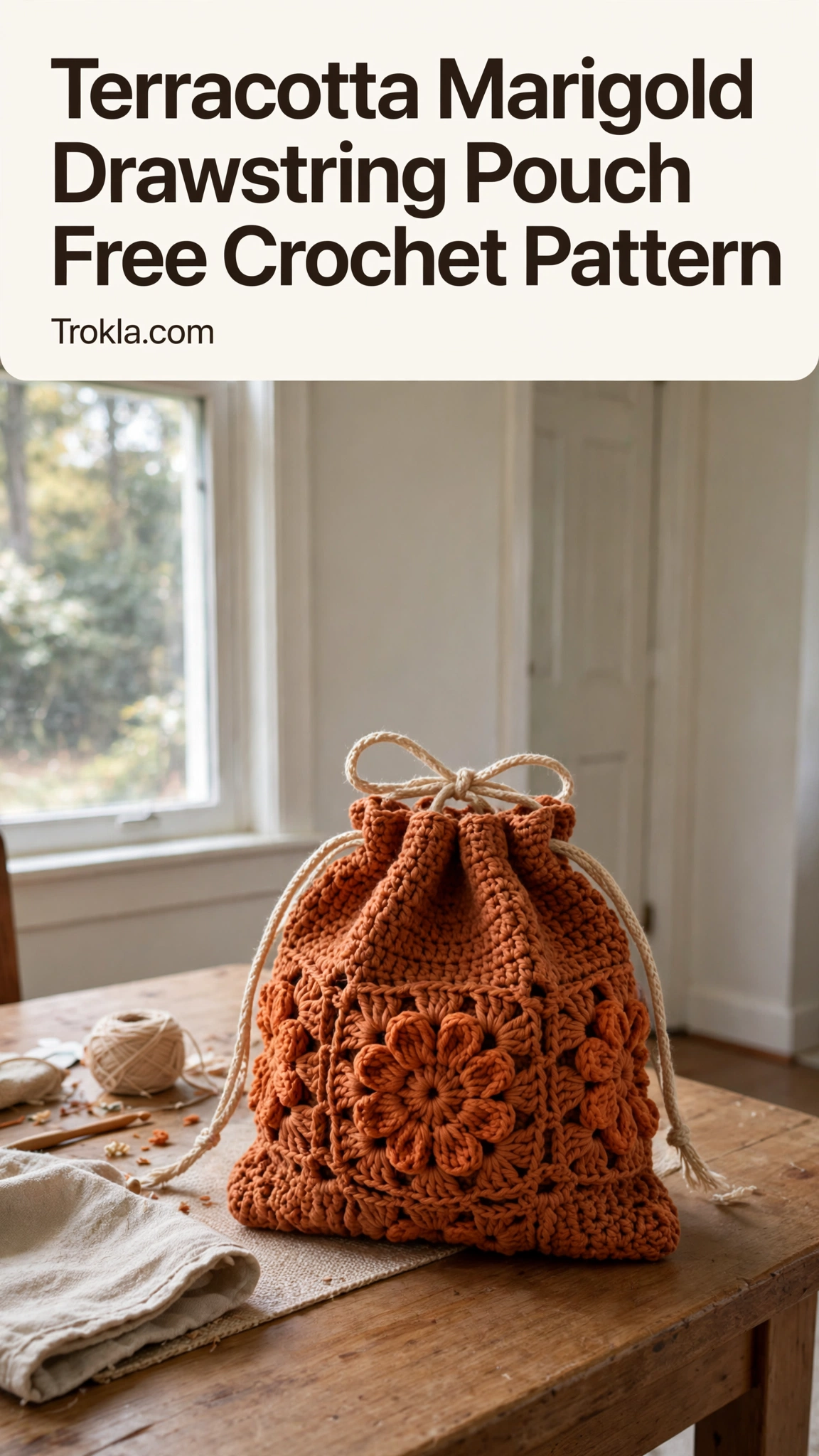 Terracotta marigold drawstring pouch