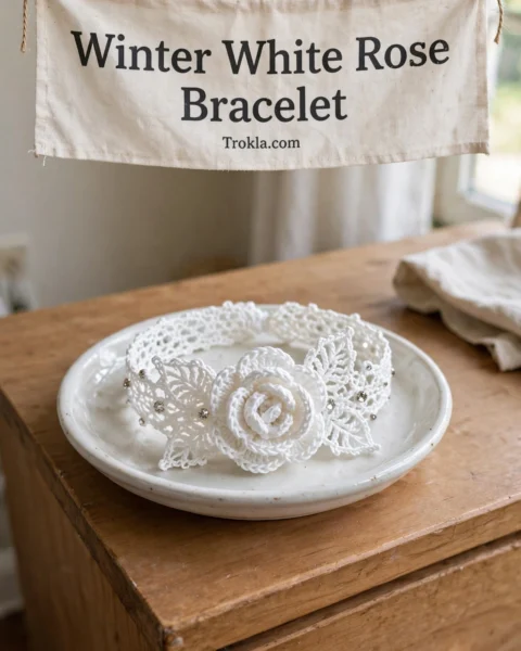 Winter White Rose Bracelet Free Crochet Pattern