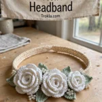 Winter white rose headband with sage leaves and pearl accents