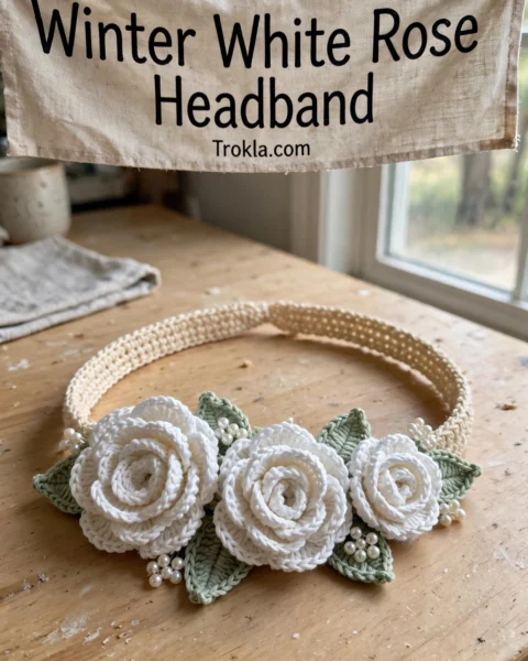 Winter White Rose Headband Free Crochet Pattern