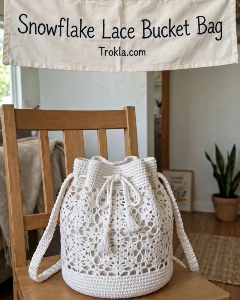Winter White Snowflake Lace Bucket Bag Free Crochet Pattern